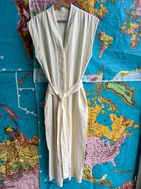 OFFON Sleeveless Cream V-Neck Jumpsuit with Self Tie Belt